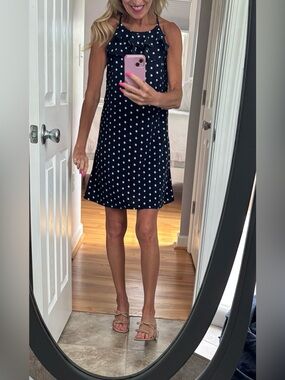SHEIN Navy Polka Dot Ruffle Halter Mini Dress